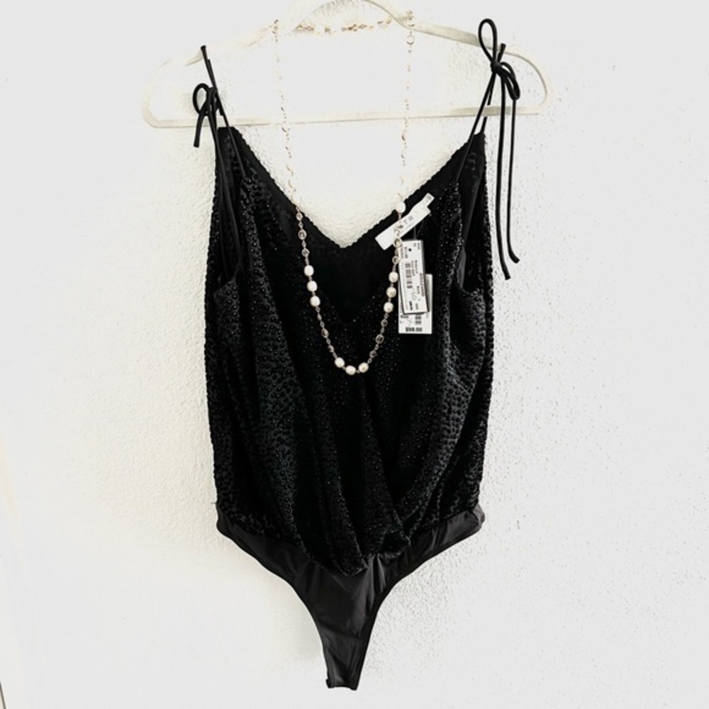 ASTR Velvet Tie Shoulder Bodysuit Short Top